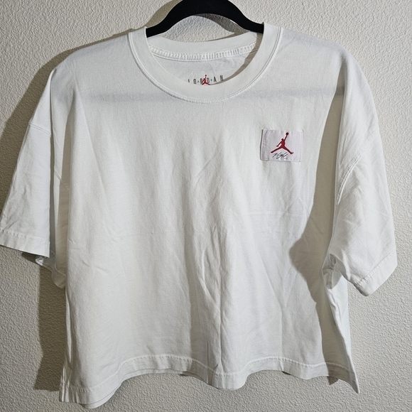 Jordan Tops - Air Jordan White Boxy T-Shirt with Red Logo